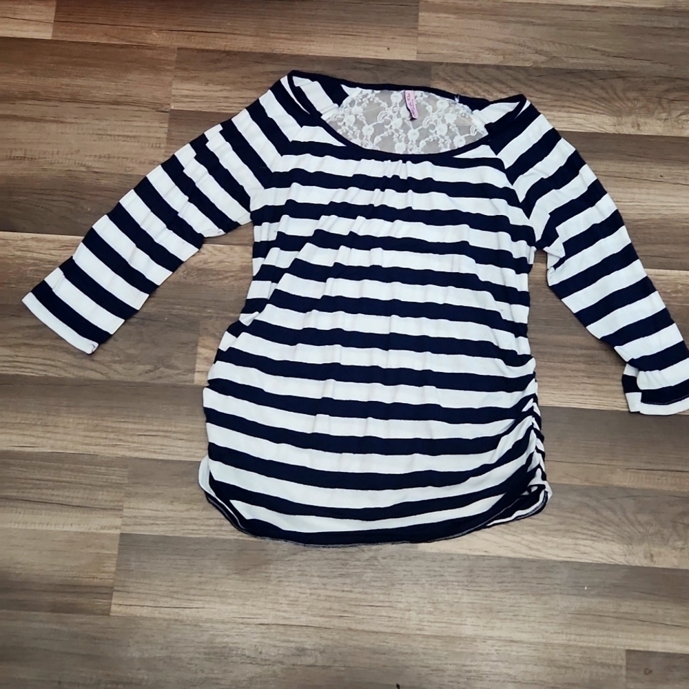 Mom's The Word Longsleeve Blue and White Stripe Maternity Top Size XL